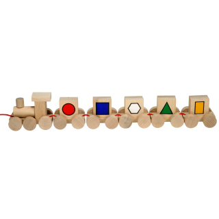 Dřevěný vláček s geometrickými tvary